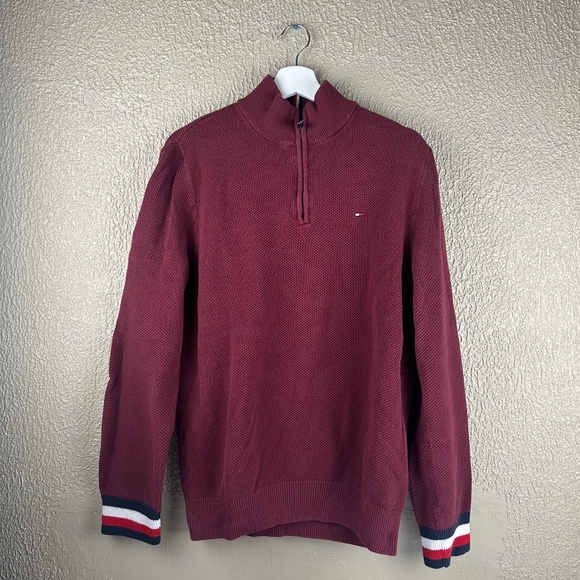 Tommy Hilfiger Other - Tommy Hilfiger Men’s Sz Large Burgundy 1/4 Zip Sweater 100% Cotton